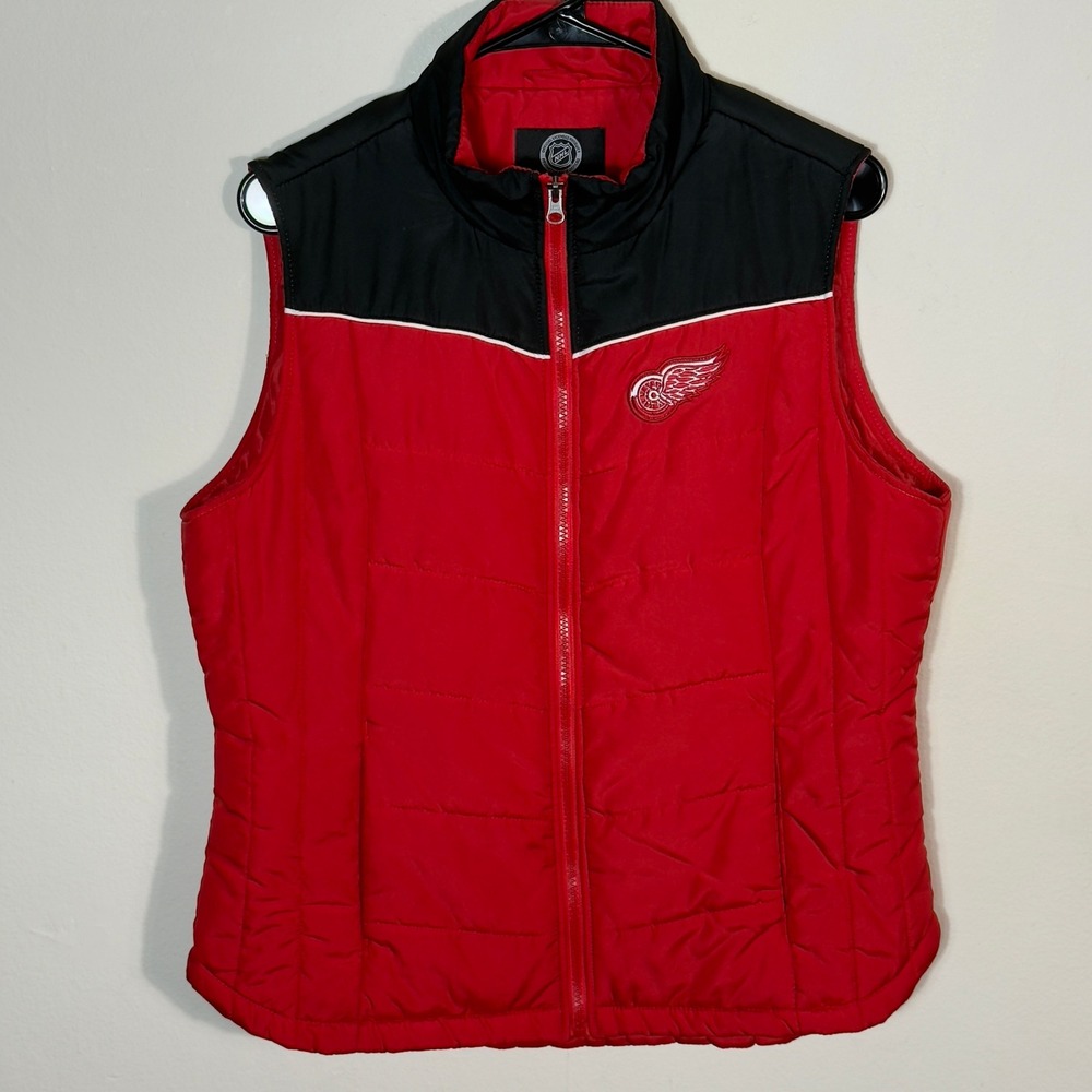 NHL Detroit Red Wings GIII Sports Puffer Vest Womens Large Red Black‎